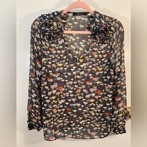 Ark & Co Anthropologie GUC v-neck floral sheer blouse Size Small